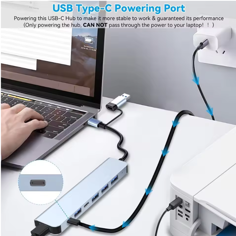 7 Ports USB A C Hub Concentrat - Tech Accessories Pc ulasan dan harga